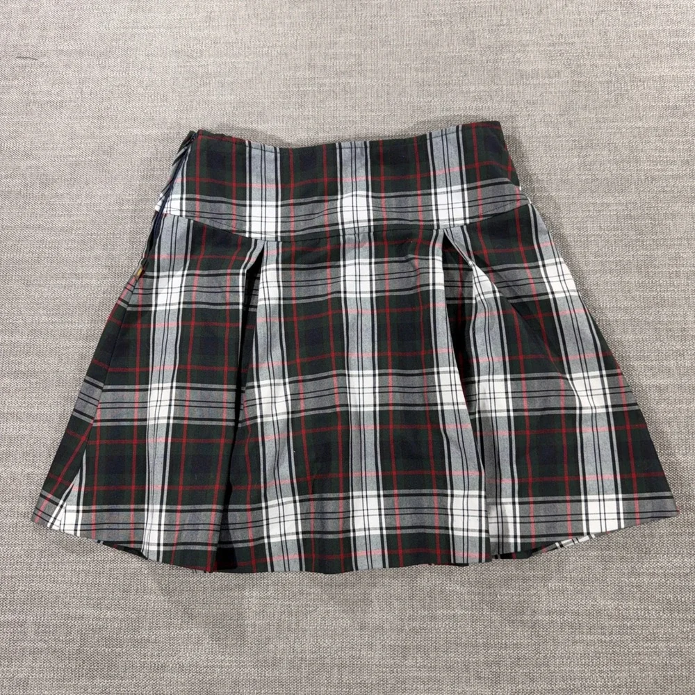 Dennis Uniform Skort Girls G12 Green Plaid Good Side Zip Pleated Built-in Shorts